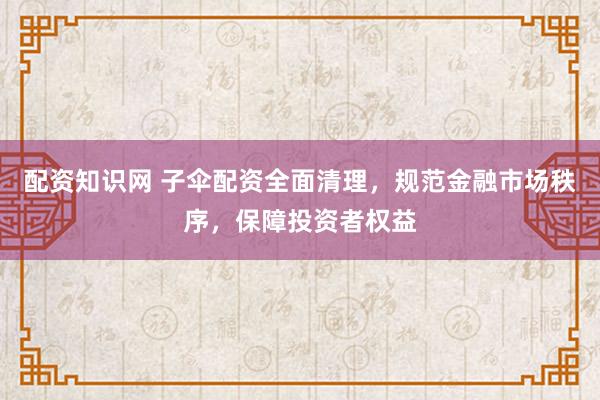 配资知识网 子伞配资全面清理，规范金融市场秩序，保障投资者权益