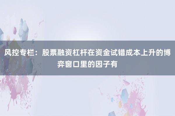 风控专栏：股票融资杠杆在资金试错成本上升的博弈窗口里的因子有