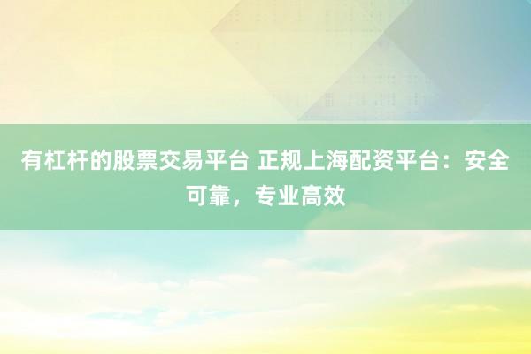 有杠杆的股票交易平台 正规上海配资平台：安全可靠，专业高效