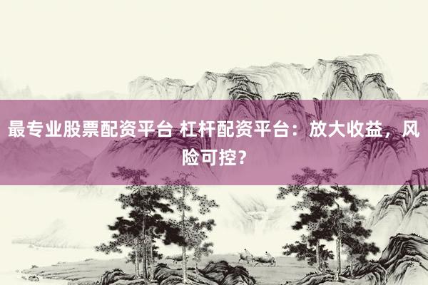 最专业股票配资平台 杠杆配资平台：放大收益，风险可控？
